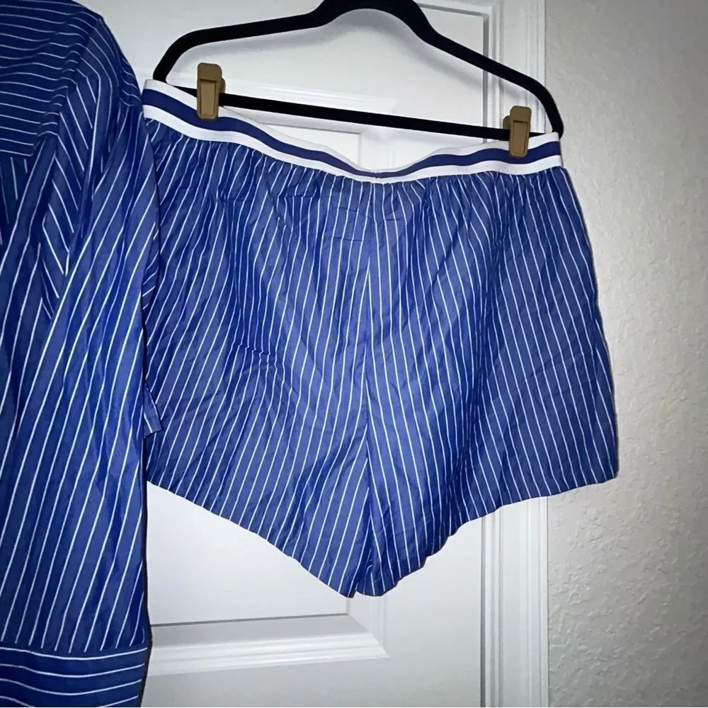 New, Caroline Constas Stripe Print Shirt and Short Sleepwear Set